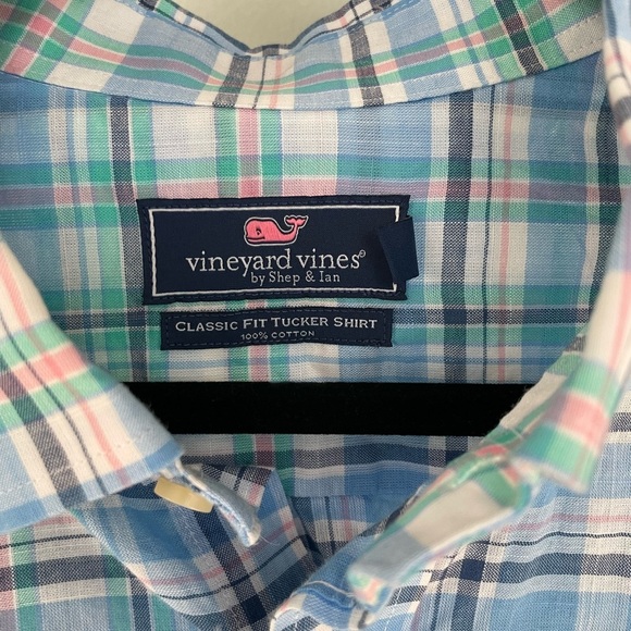Vineyard Vines Classic Tucker Shirt Button Down Plaid Pink Blue S Cotton - Picture 2 of 8